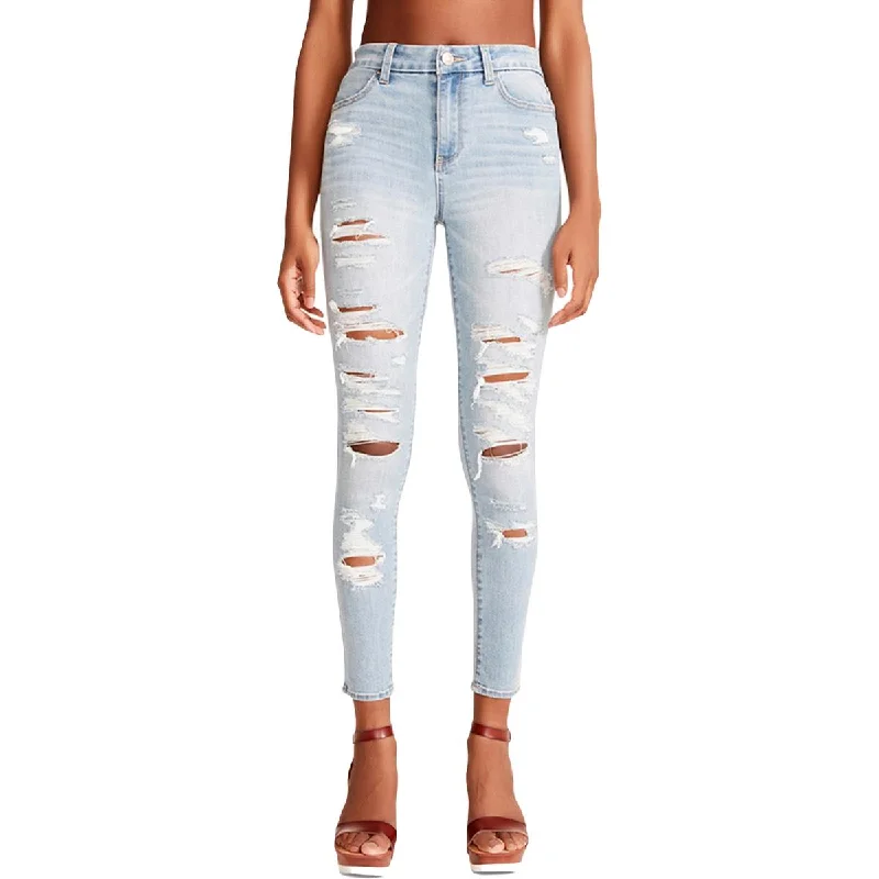 Hurry In Madden Girl Rocker Women's High Rise Light Wash Destroyed Cropped Skinny Jeans