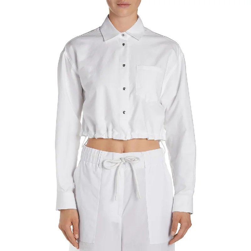 Moncler Womens Patchwork Cropped Button-Down Top