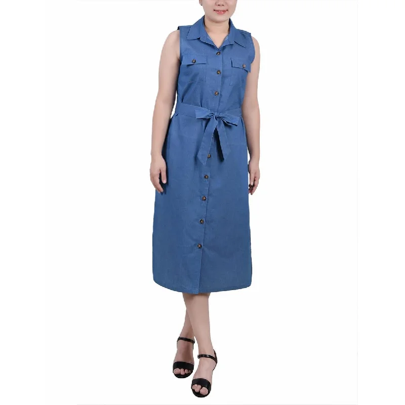 Deal Explosion NY Collection Womens Petites Button Cotton Midi Dress