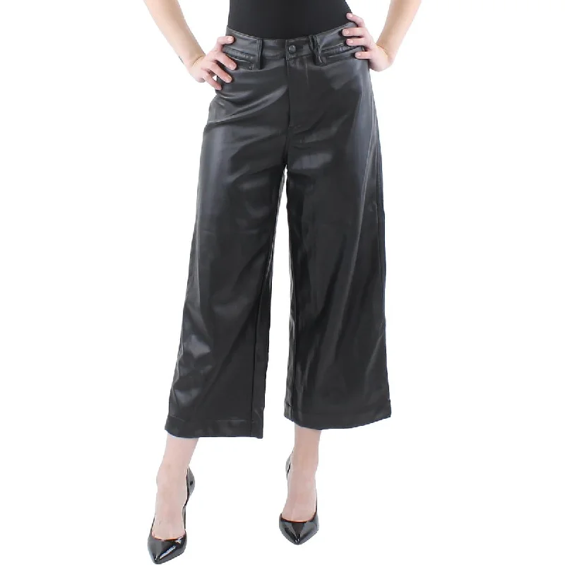 Can't Be Beat OAT New York Womens Faux Leather Cropped Wide Leg Pants