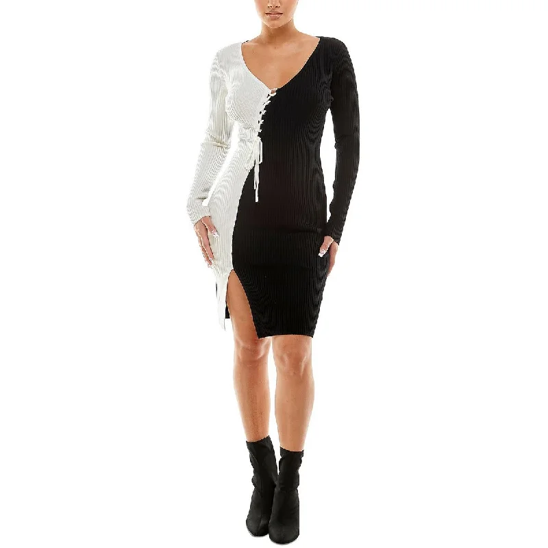 Super Bargain Planet Gold Womens Juniors Knit Colorblock Sweaterdress