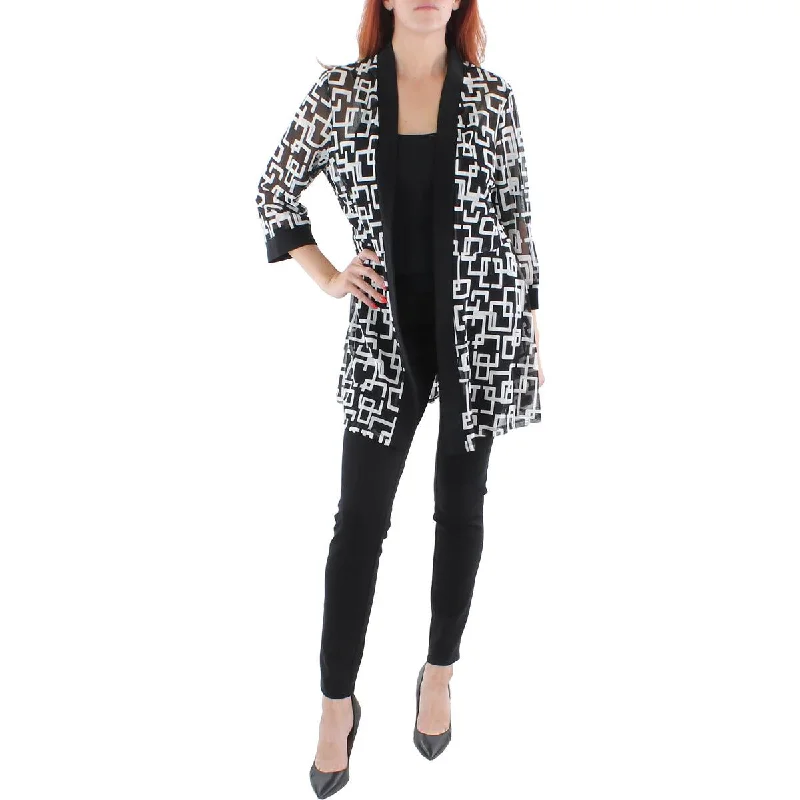 Must-Have Deals R&M Richards Womens Mesh Printed Duster Blazer