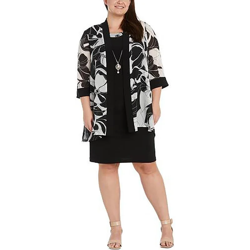 Extra Savings R&M Richards Womens Plus Shimmer Floral Print Open-Front Blazer