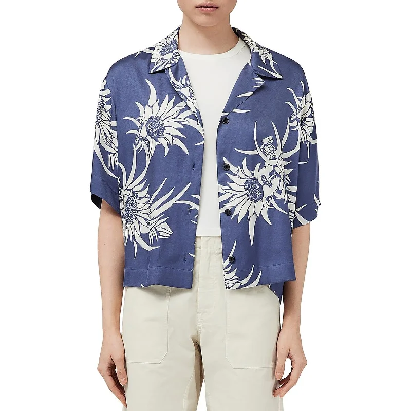 Blowout Deals Rag & Bone Womens Reed Floral Print Silk Button-Down Top