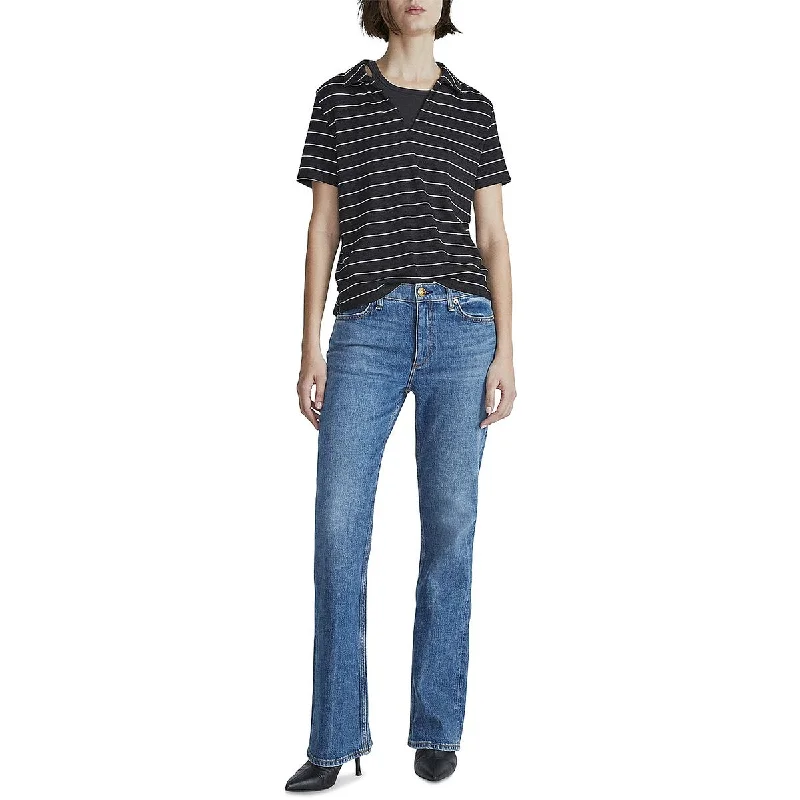 Deep Discounts Rag & Bone Womens Striped V-Neck Polo Top