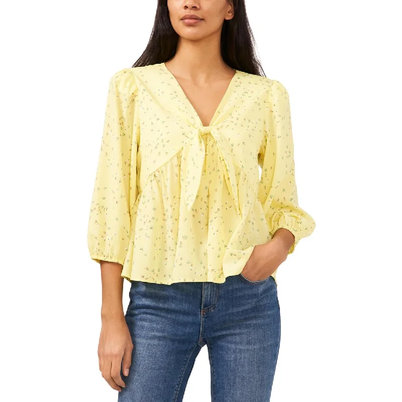 Riley & Rae Womens V-Neck Printed Blouse