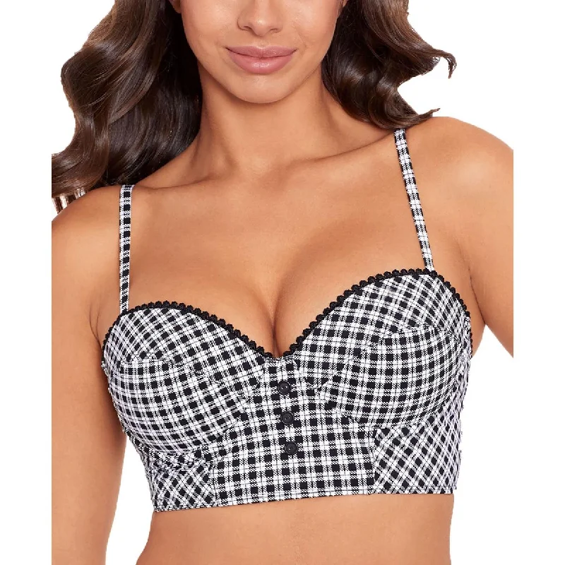 Deal Dash Skinny Dippers Womens Plaid Underwire Bikini Swim top