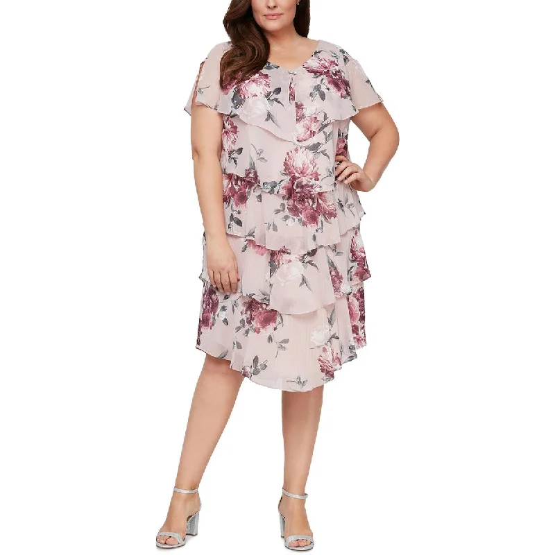 Stock Clearance SLNY Womens Plus Metallic Chiffon Cocktail And Party Dress