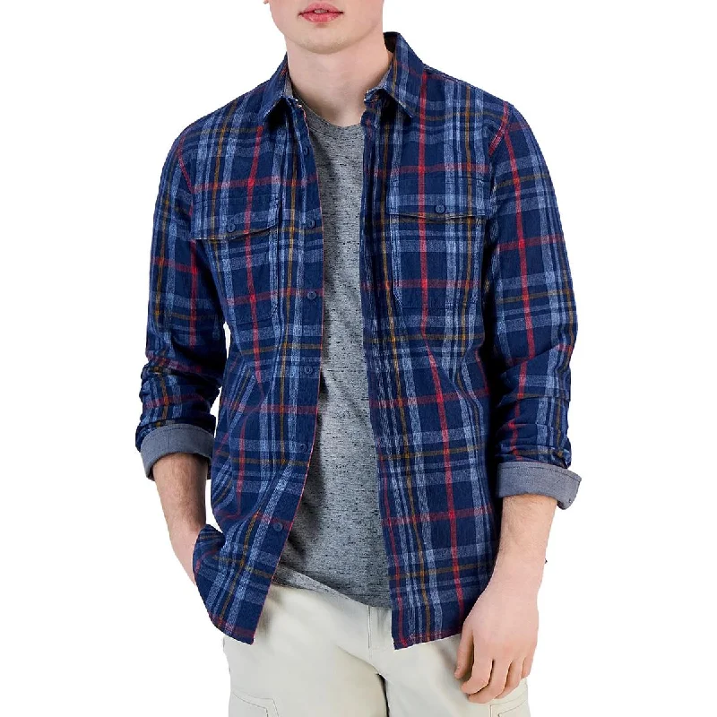 Seasonal Sale Sun + Stone Mens Mitchell Collared Plaid Button-Down Shirt