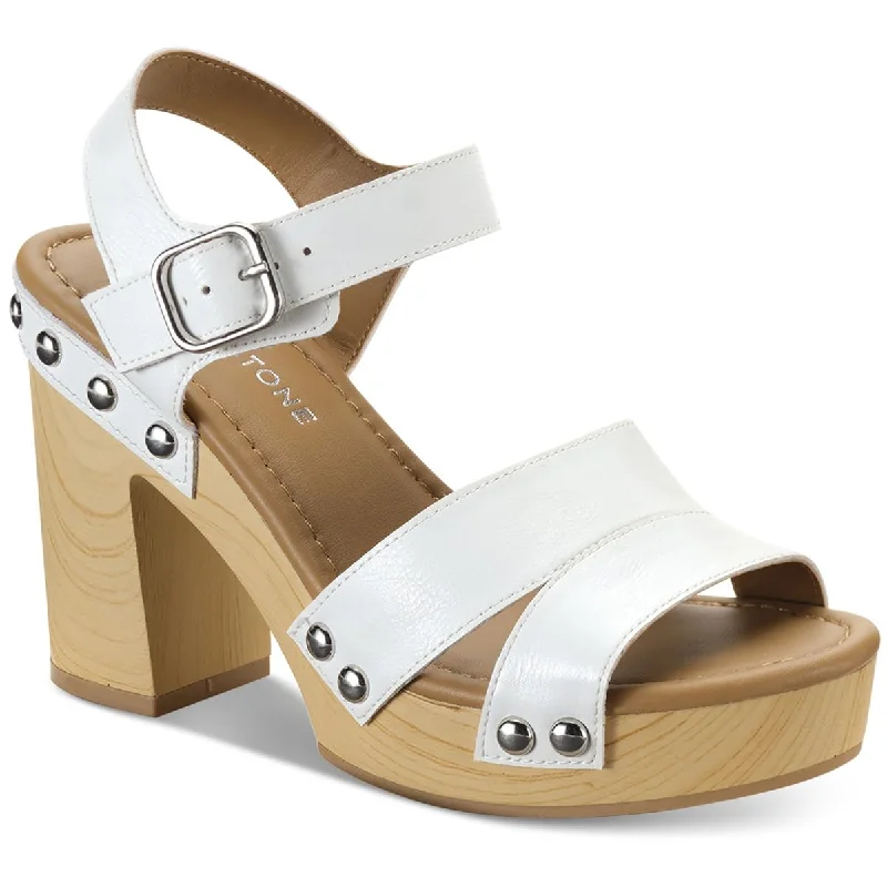 Midnight Madness Sun + Stone Womens Delestep Faux Leather Ankle Strap Block Heels