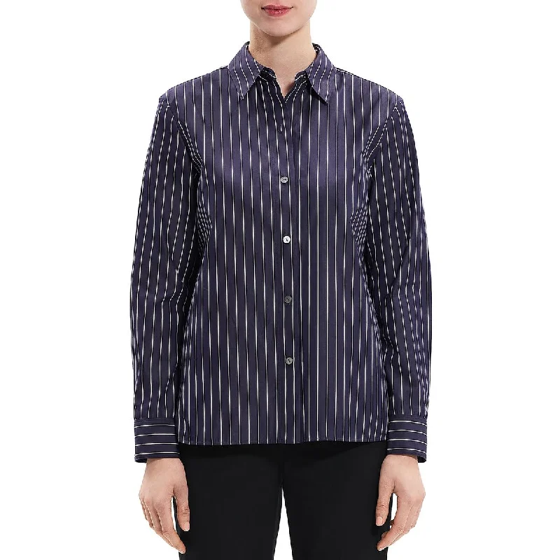 Crazy Savings Theory Womens Collar Pinstrip Button-Down Top