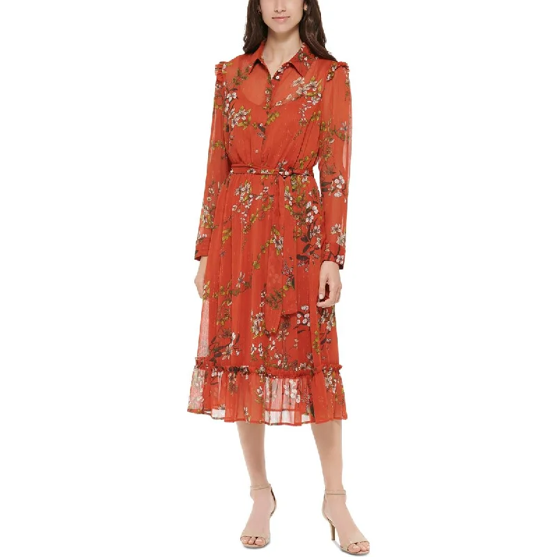 Factory Direct Sale Tommy Hilfiger Womens Metallic Chiffon Shirtdress