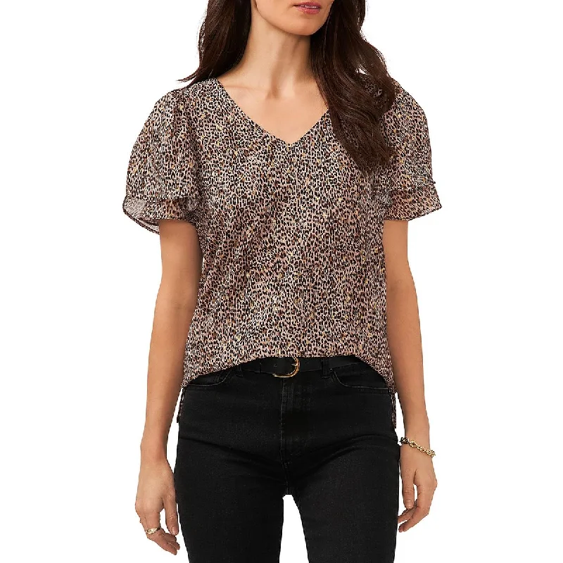 Act Fast Vince Camuto Womens Leopard V Neck Pullover Top