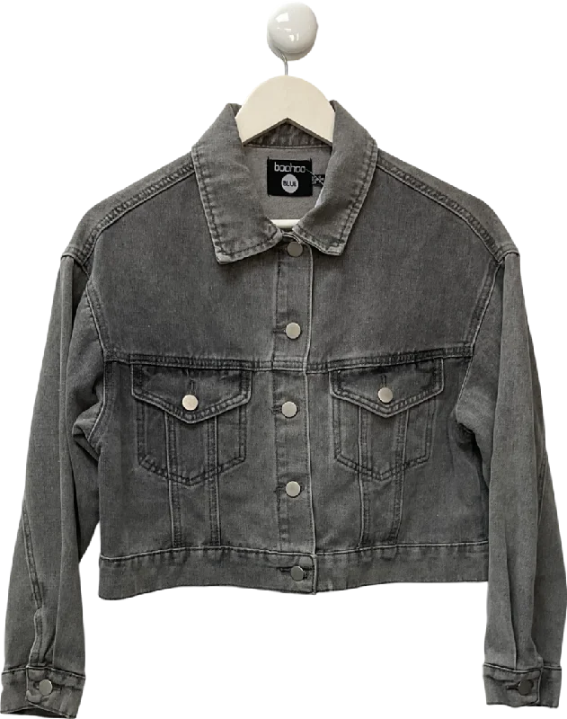 boohoo Washed Grey Crop Denim Jacket UK 8