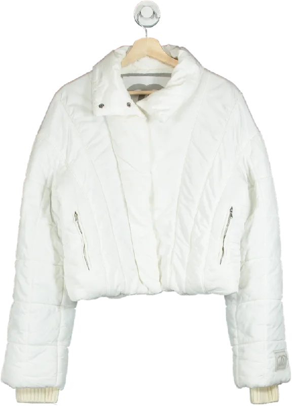 Chanel White Quilted Sportline Logo Sleeve Jacket UK 14