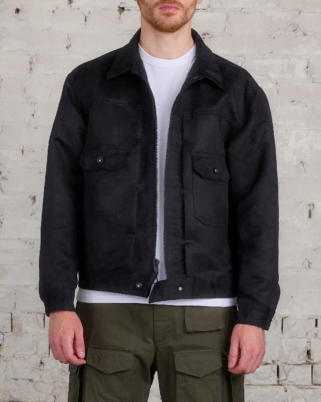 Seasonal Clearance Engineered Garments Trucker Jacket Poly Fake Suede Black