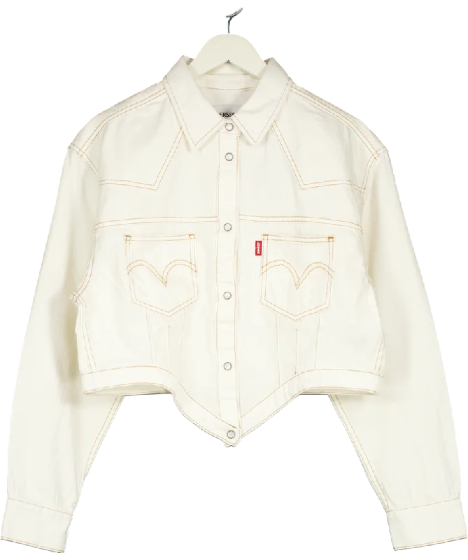 levis White Cinched Blouse Denim Jacket UK XL