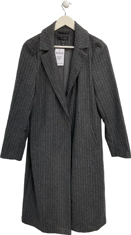 New Look Grey Pinstripe Unlined Longline Coat UK 12