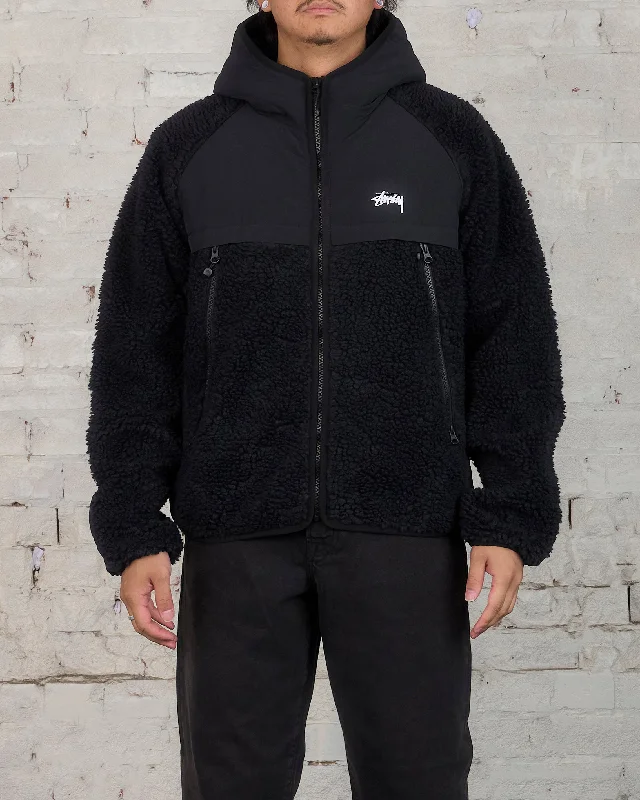 Steals and Deals Stussy Sherpa Paneled Hooded Jacket Black