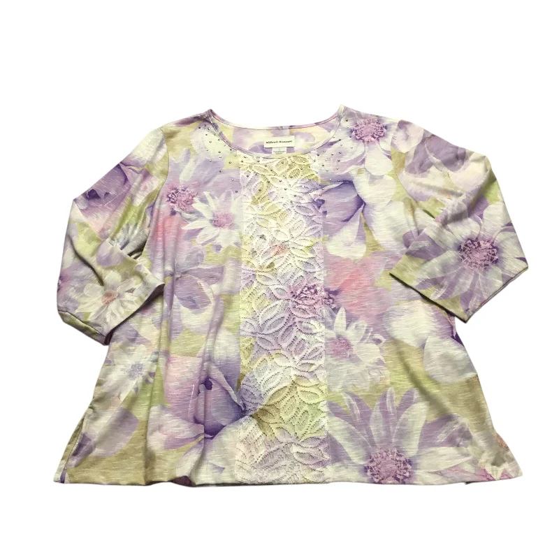 Hurry In Top Long Sleeve By Alfred Dunner In Purple & White, Size: L