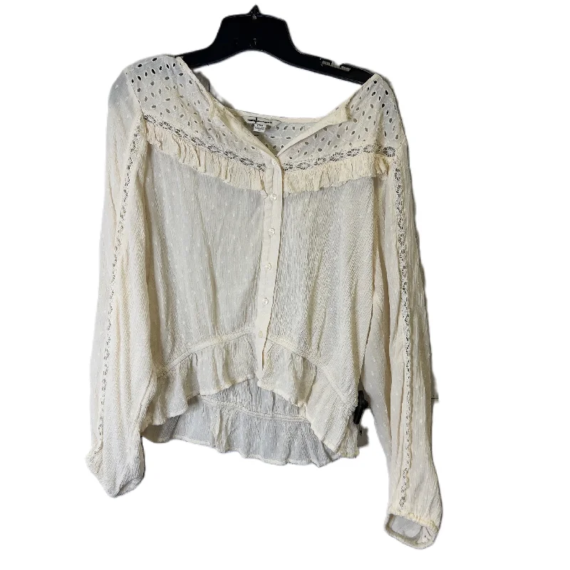 Savings Spectacular Top Long Sleeve By American Eagle In Cream, Size: L
