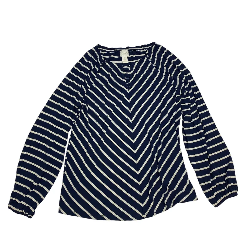 Exclusive Online Offer Top Long Sleeve By Chicos In Blue & Cream, Size: S