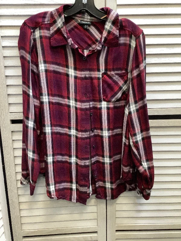 Top Long Sleeve By Torrid In Plaid Pattern, Size: L