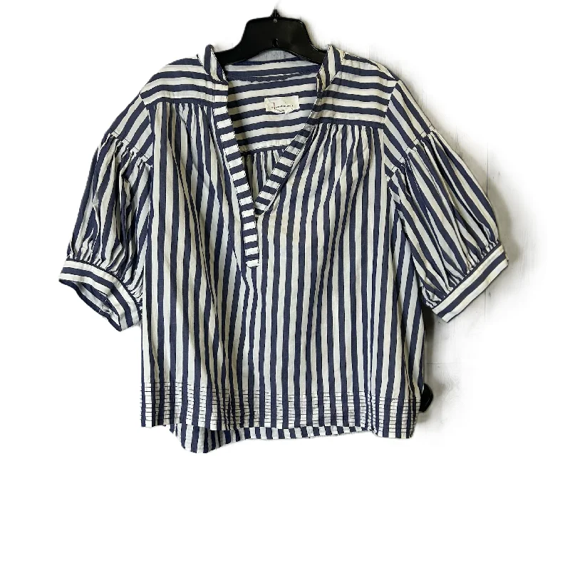 Exclusive Online Offer Top Short Sleeve By Anthropologie In Blue & White, Size: 1x