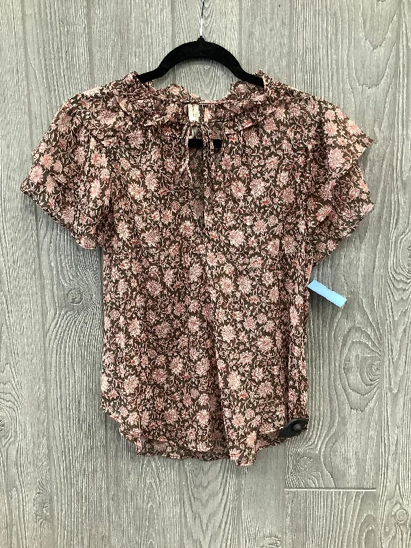 Online Only Top Short Sleeve By Anthropologie In Brown & Orange, Size: M