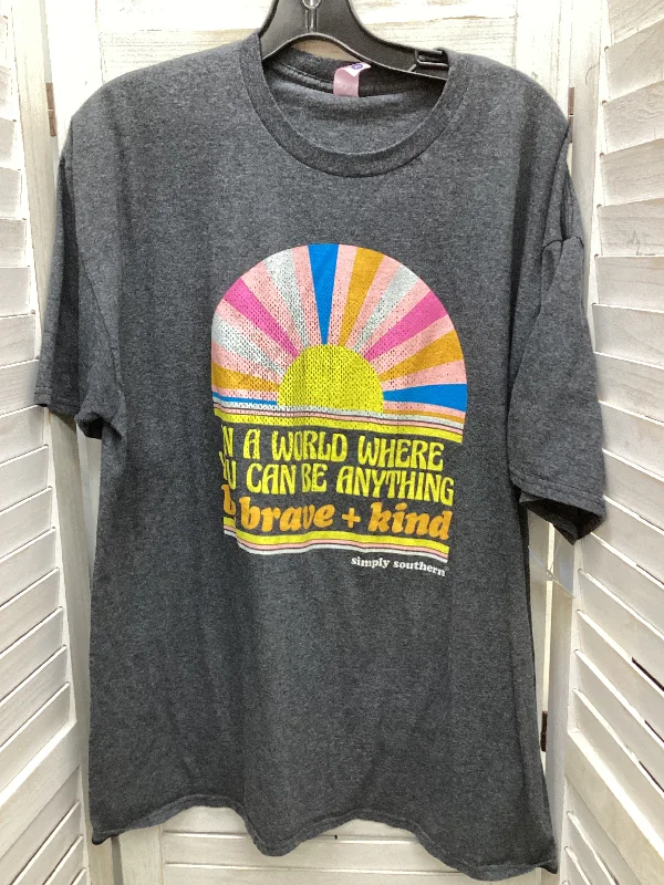 Discount Deals Top Short Sleeve By Simply Southern In Grey, Size: Xl