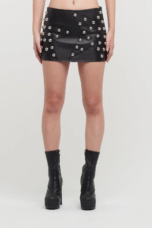 Area Studded Polka Dot Leather Skirt