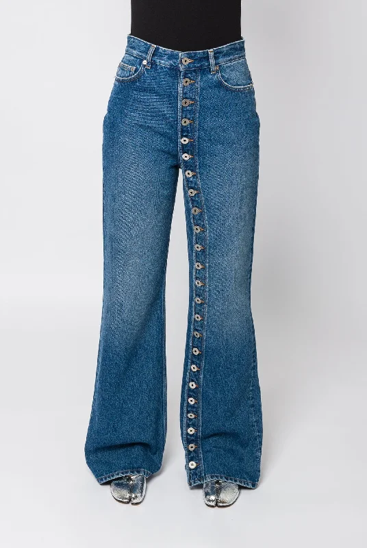 Jean Paul Gaultier Denim Jean with One Leg Buttons Detail