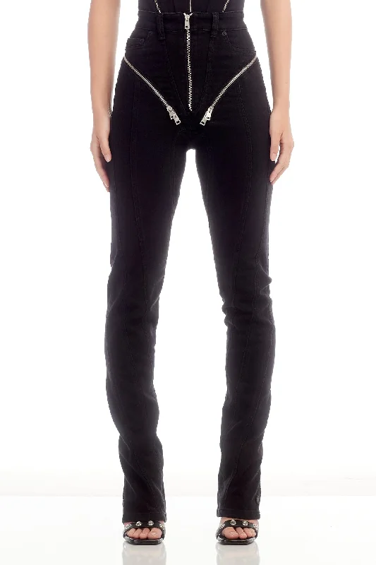 Price Slash Mugler Stretch Denim Zip Pants