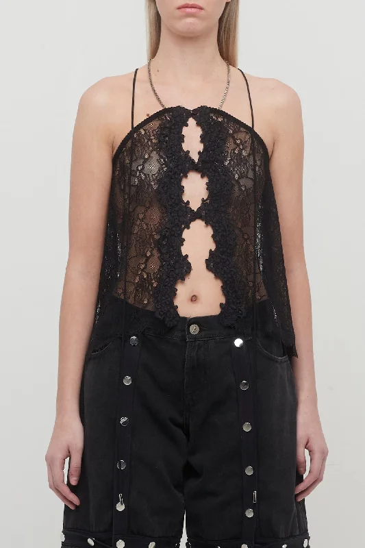 The Attico Halter Lace Top in Black