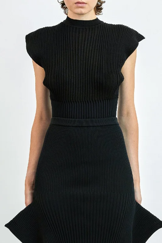 Act Now Issey Miyake Sensu Knit Top in Black