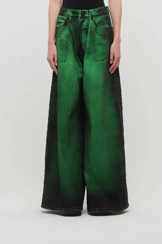 Flash Deals Melitta Baumeister Wide Leg Denim Pants in Green Painted Cotton Denim