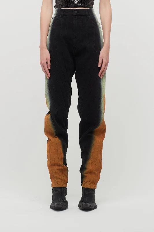 Price Drop Mugler Denim Spray Trousers in Black Orange Pistachio Degrade