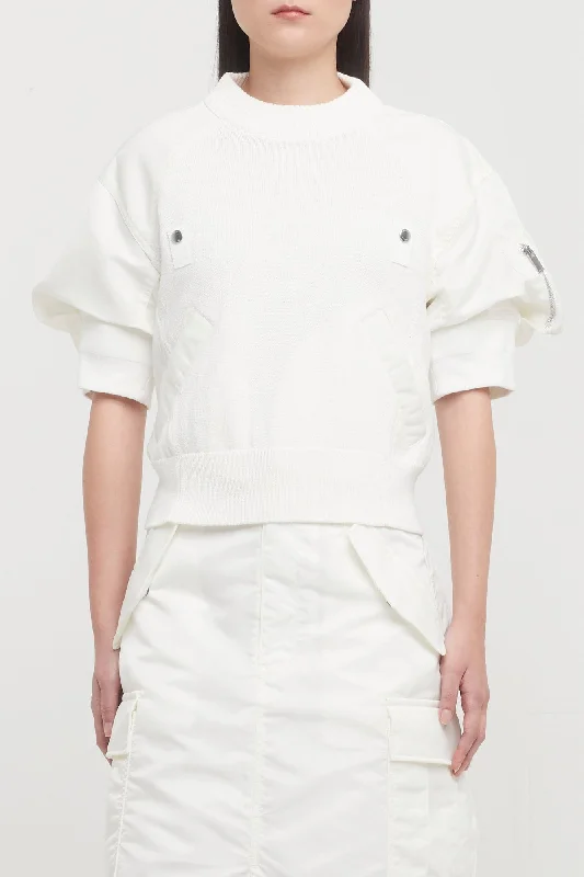 Sacai Nylon Twill Knit Pullover in Off White